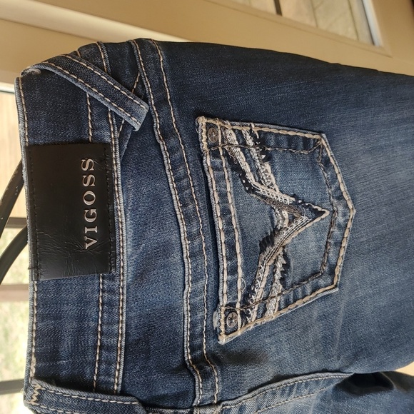 Vigoss NWT Blue Embroidered Chelsea Skinny Sz. 9/10 Raw Hem Women's Jeans - Picture 12 of 16